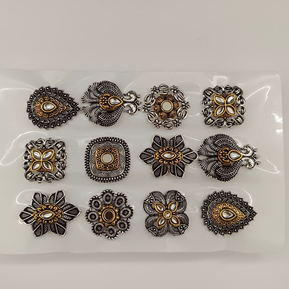 Urthn Set of 12 Oxidised 2 Tone Plated Rings Combo