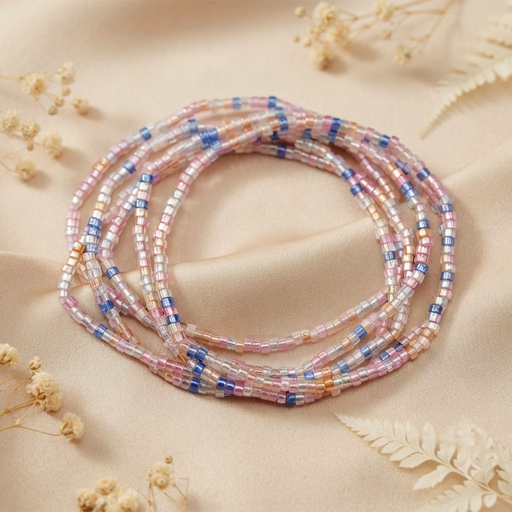 Urthn Trendy Multi Strand Seed Bead Bracelet Combo Set of 6 for Women