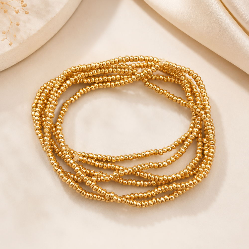 Urthn Trendy Silver Strand Seed Bead Bracelet Combo Set of 6 for Women