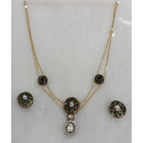 Tarangavi Copper Gold Plated Classic Pota Stone And Polki Kundan Necklace Set