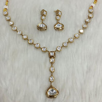 Tarangavi Copper Gold Plated Royal Polki Kundan Stone Necklace Set