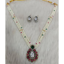 Tarangavi Copper Gold Plated Royal Polki Kundan Stone And Pearl Necklace Set