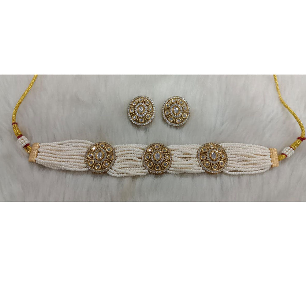 Tarangavi Copper Gold Plated Royal Polki Kundan Stone Choker Necklace Set