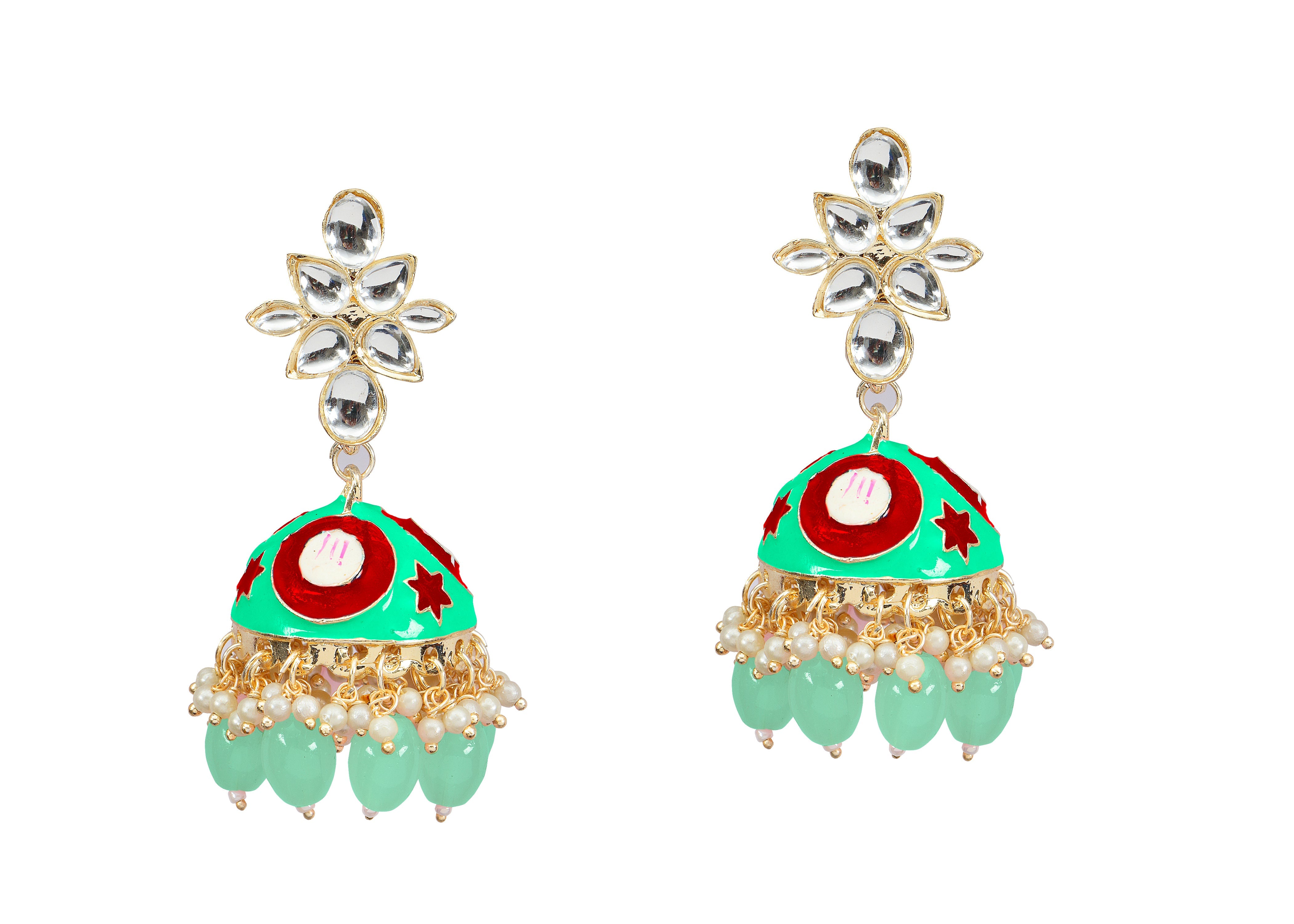 Darshana Jewels Gold Plated Kundan Stone And Meenakari Jhumki