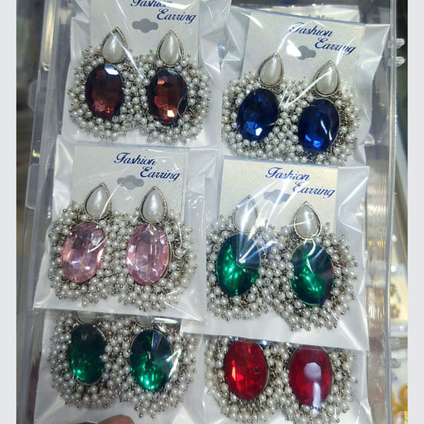 Om Creations Oxidised Plated  Crystal  Stone Dangler Earrings