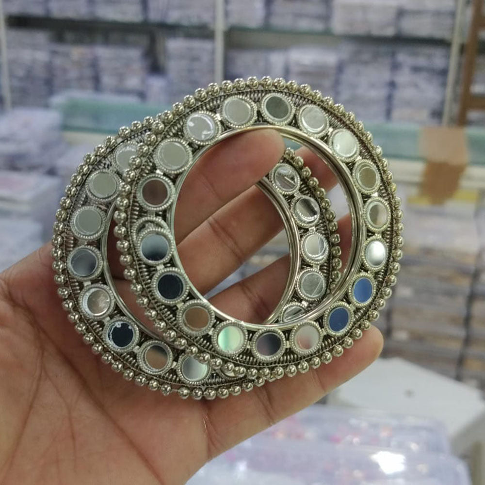 Om Creation Stylish Oxidised Plated Mirror Design Bangles Set