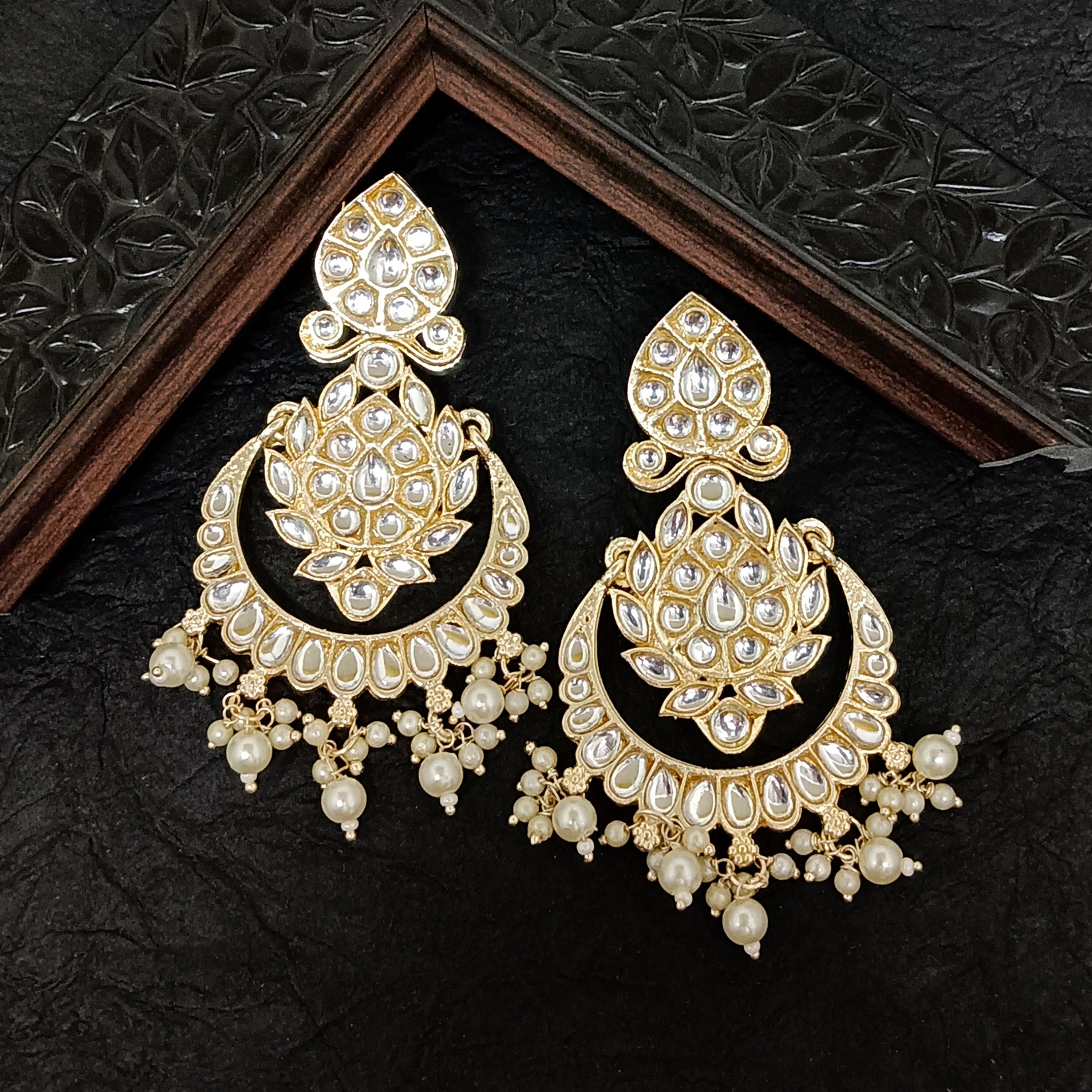 Darshana Jewels Premium Kundan Stone And Pearl Dangler Earrings For Women
