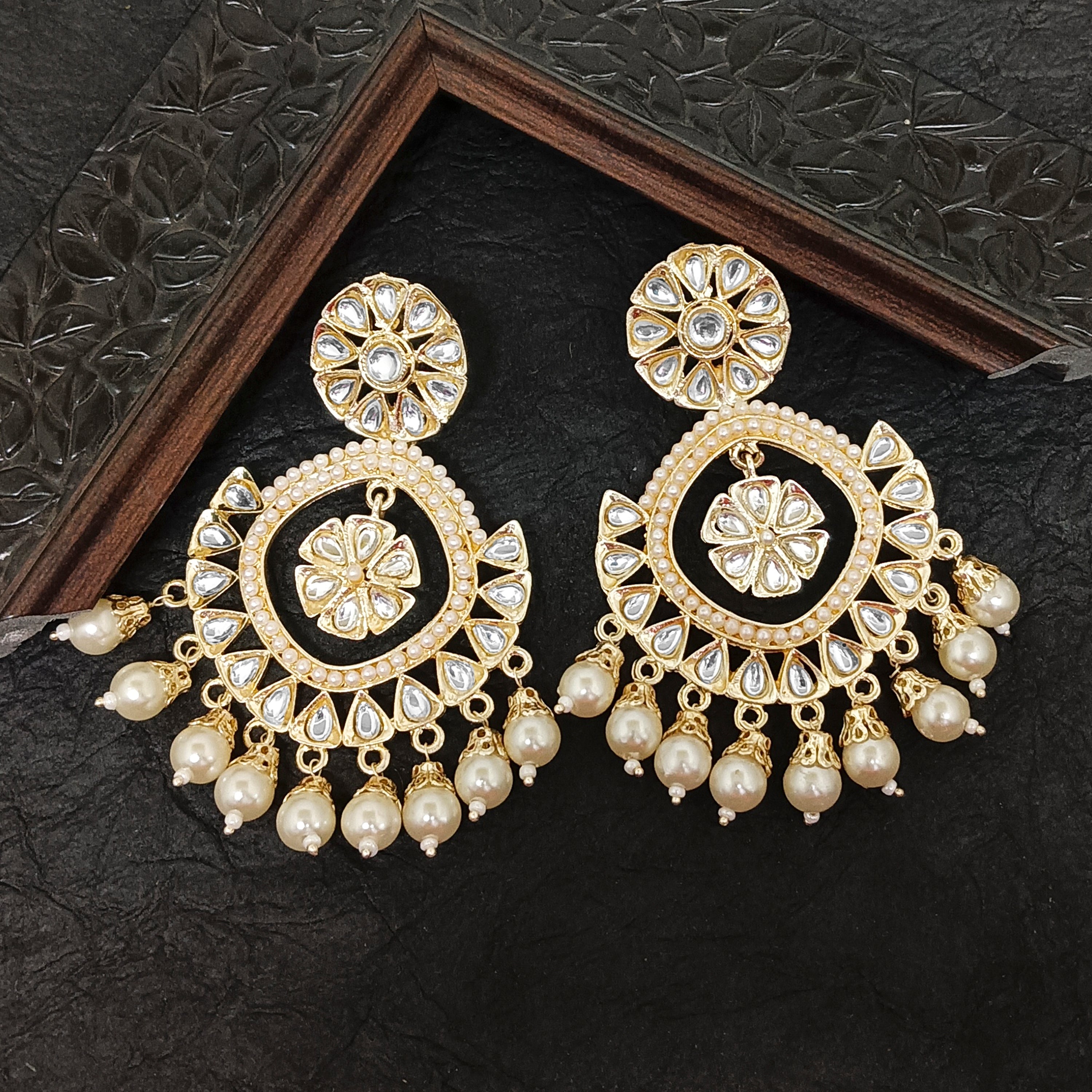 Darshana Jewels Premium Kundan Stone And Pearl Dangler Earrings For Women
