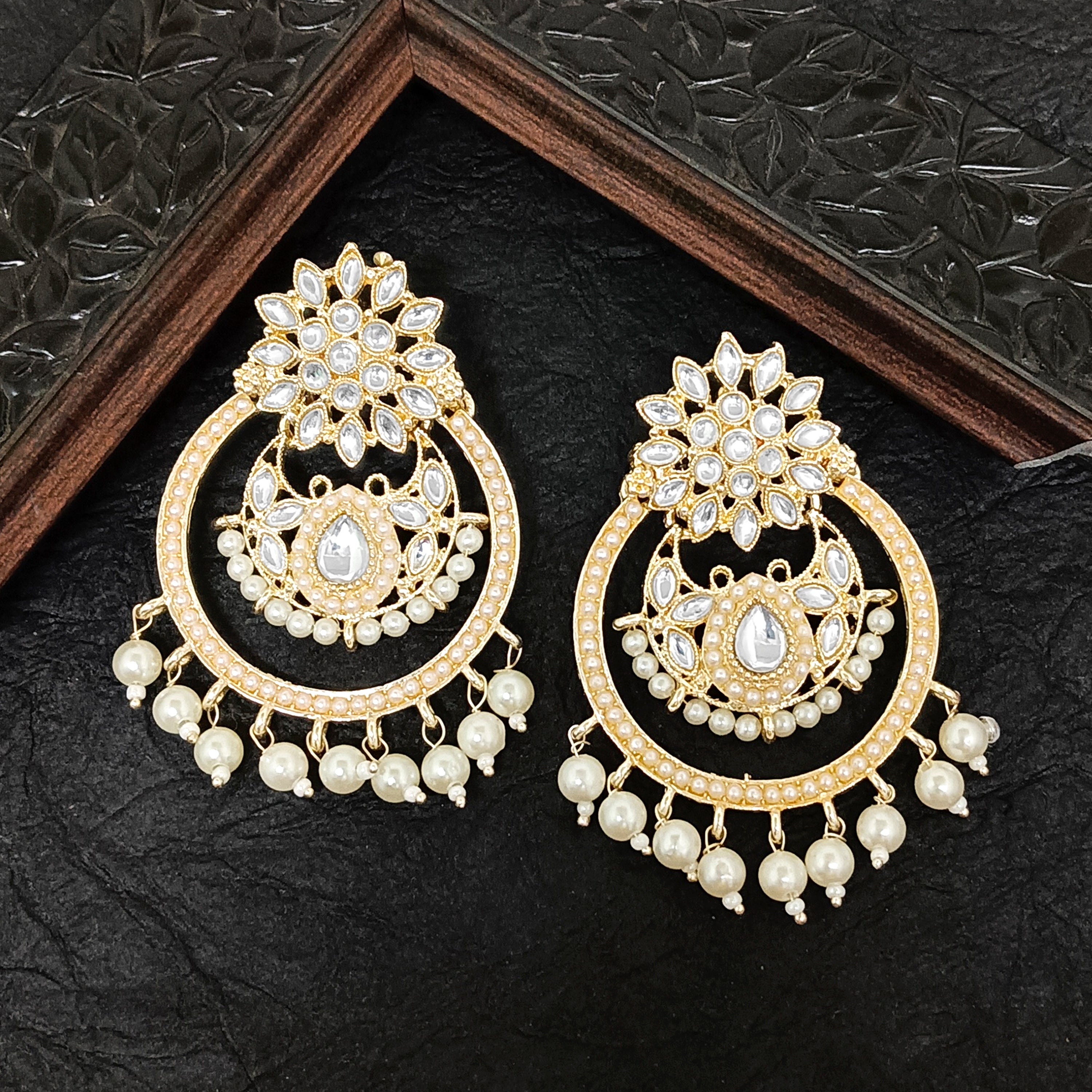 Darshana Jewels Premium Kundan Stone And Pearl Dangler Earrings For Women