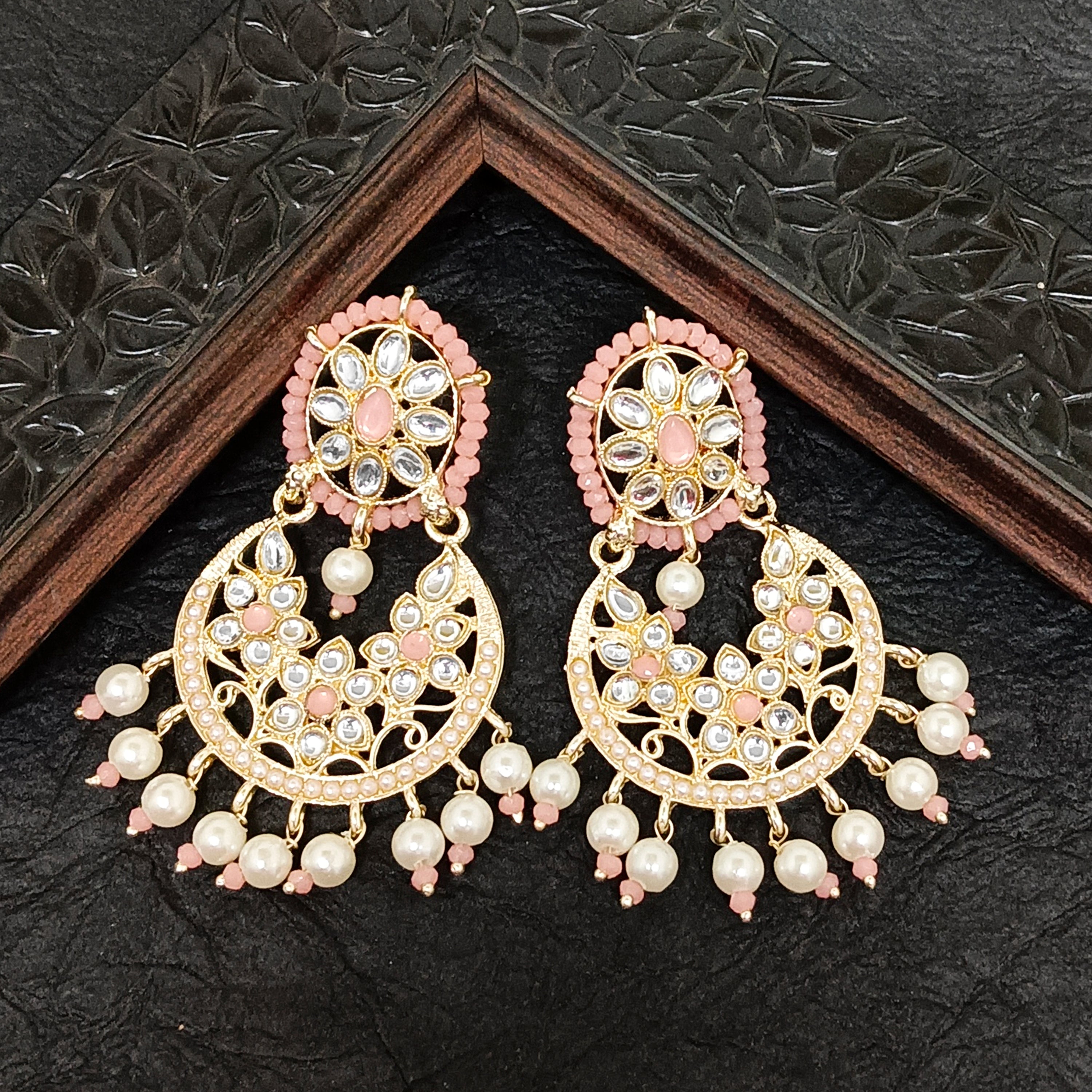 Darshana Jewels Premium Kundan Stone And Pearl Dangler Earrings For Women