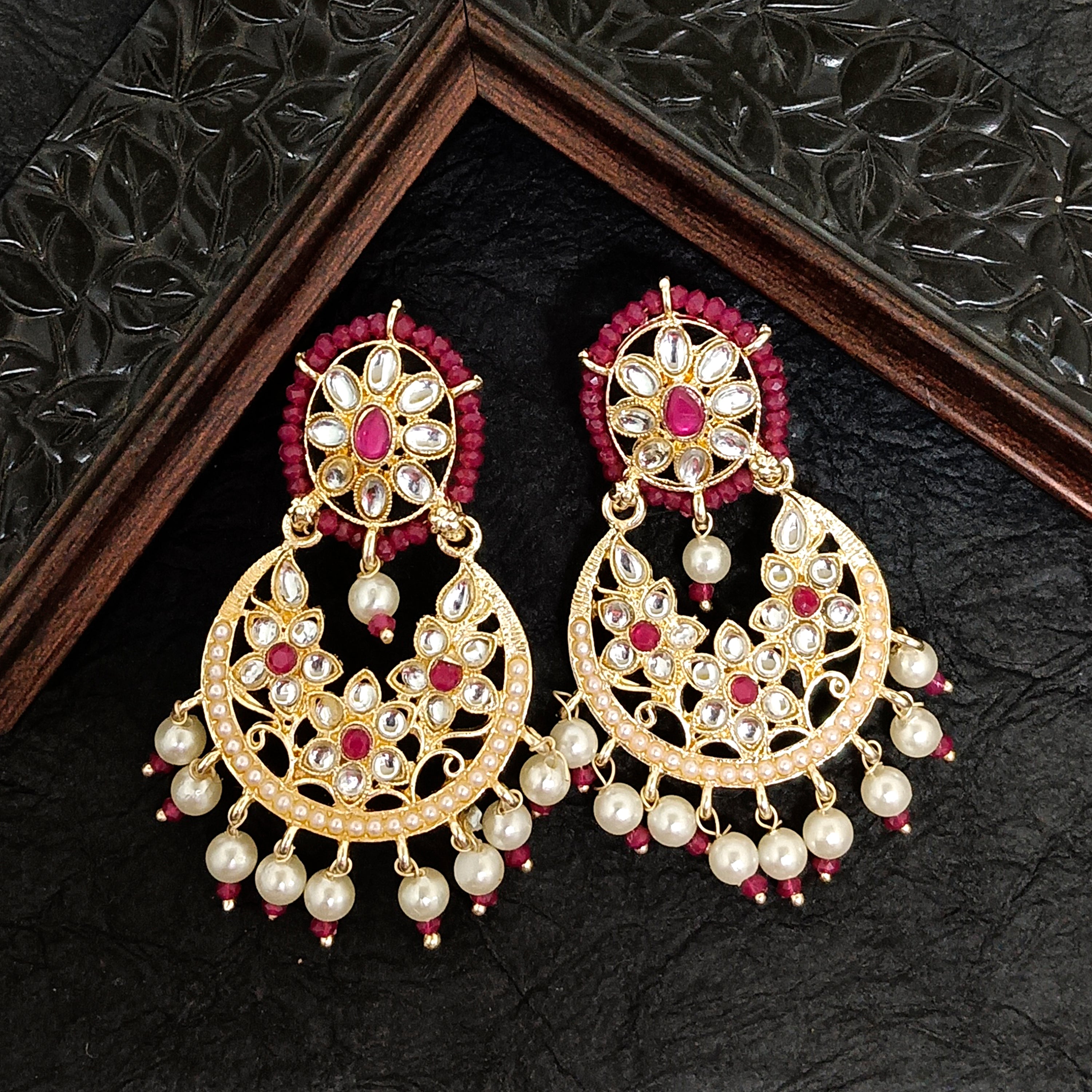Darshana Jewels Premium Kundan Stone And Pearl Dangler Earrings For Women