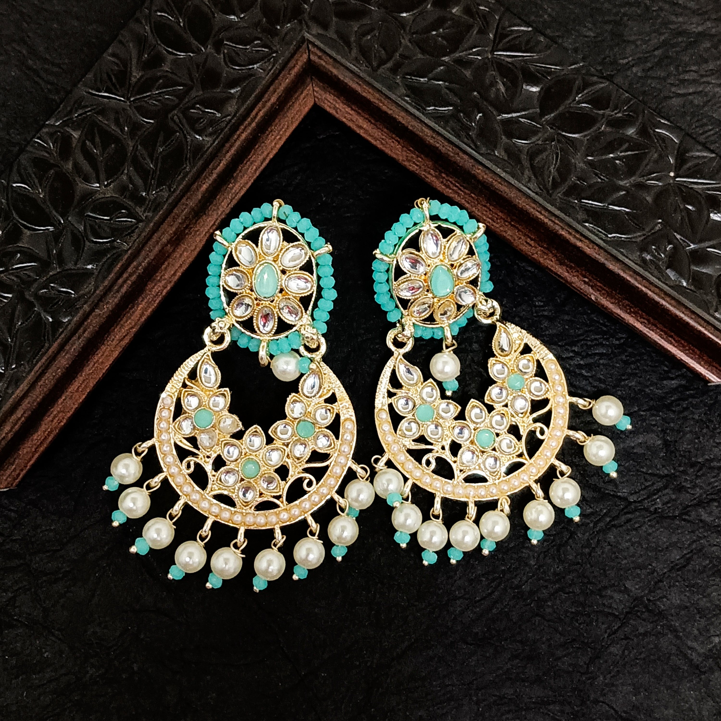 Darshana Jewels Premium Kundan Stone And Pearl Dangler Earrings For Women