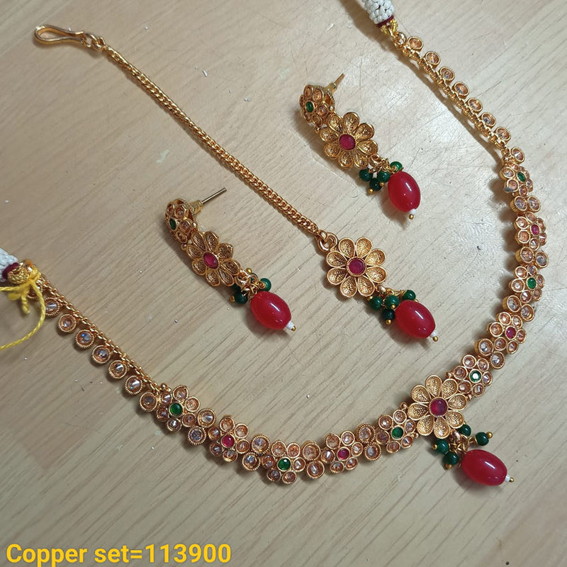 Padmawati Bangles Copper Gold Plated Crystal Stone Necklace Set