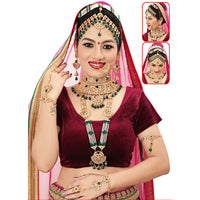 Neetu Art Gold Plated Crystal Stone And Beads Bridal Set