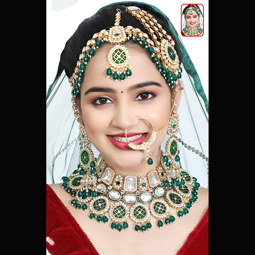 Neetu Art Premium Kundan Stone And Beaded Meenakari Semi Bridal Necklace Set