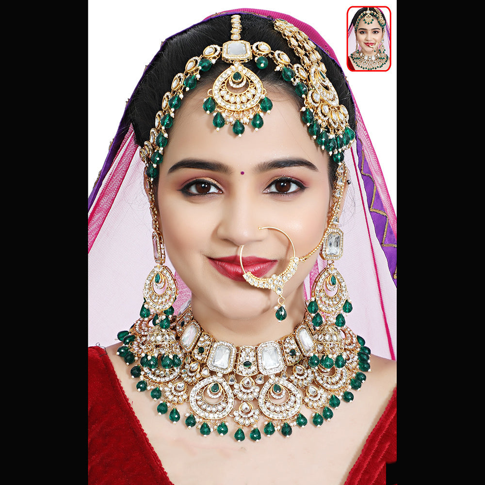 Neetu Art Premium Kundan Stone And Beaded Semi Bridal Necklace Set