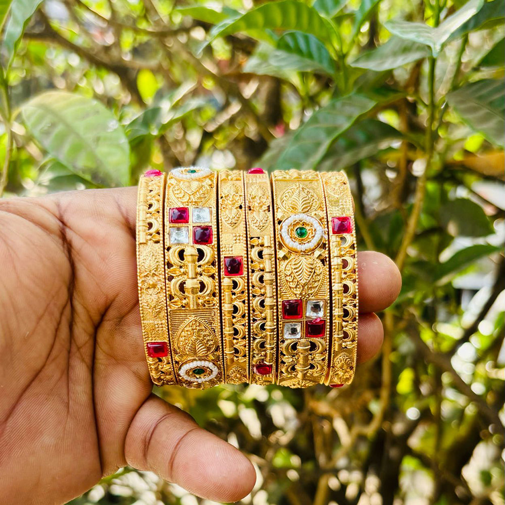 Neetu Art Traditional Pota Stone Pearl Royal Bangles Set