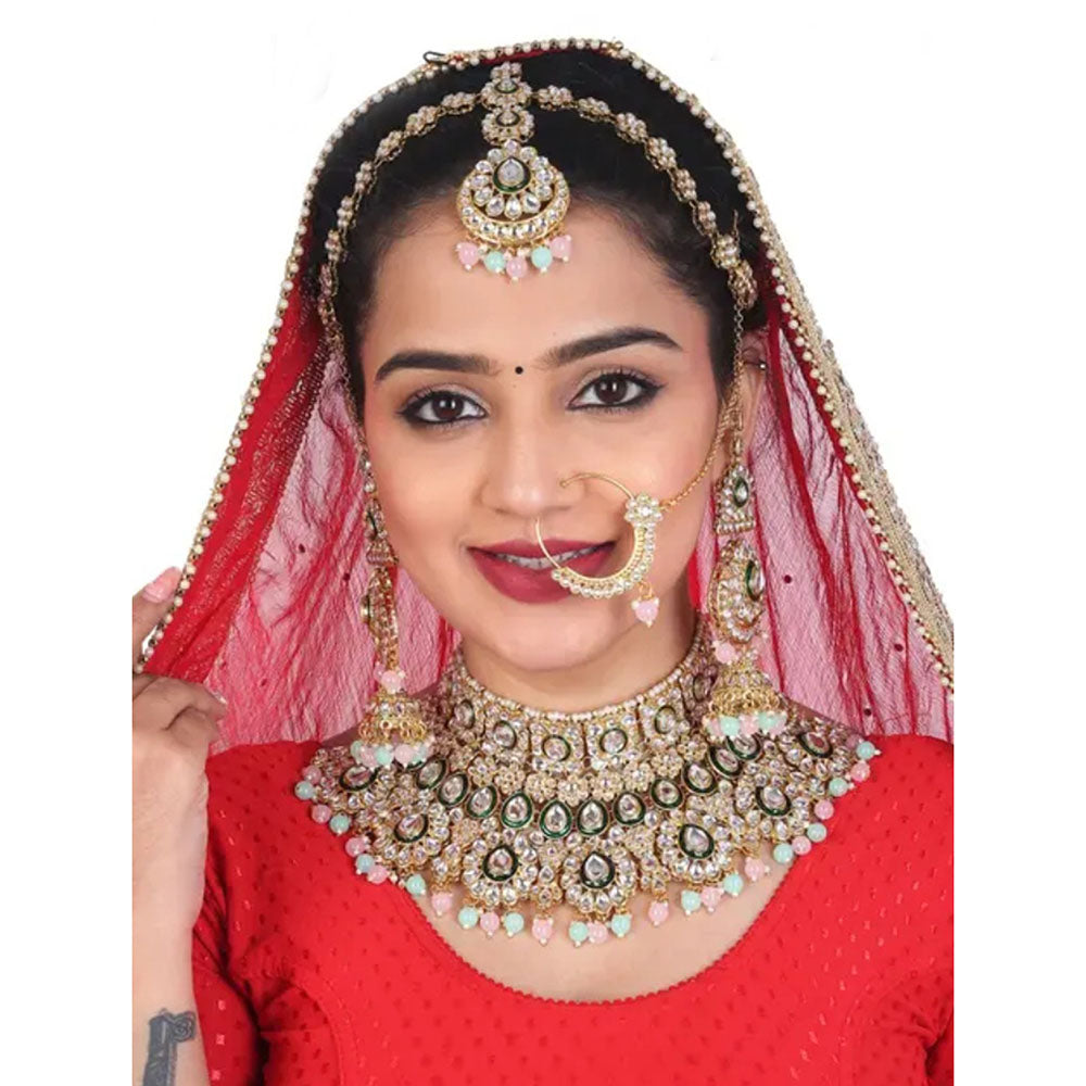 Neetu Art Premium Kundan Stone And Beaded Semi Bridal Necklace Set