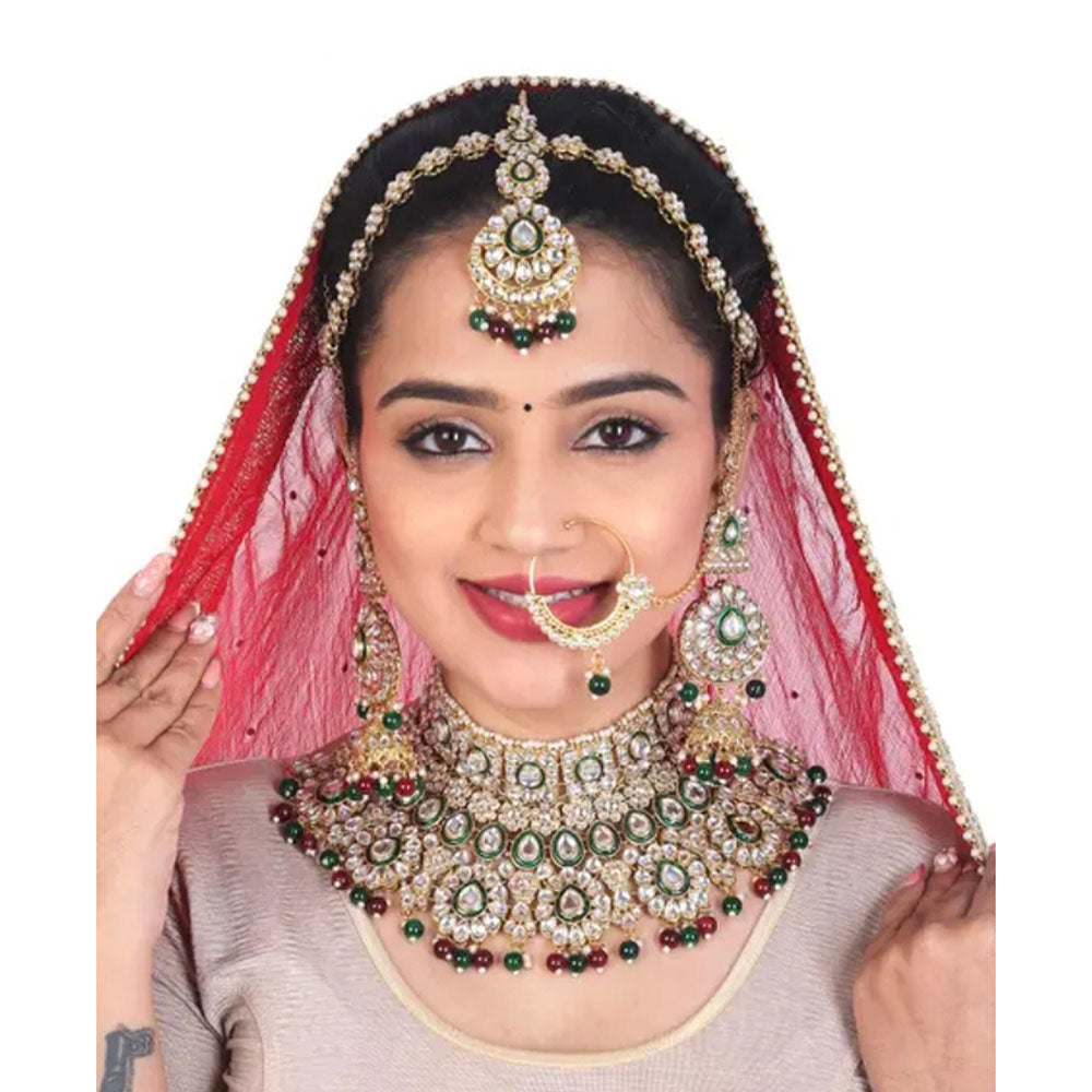 Neetu Art Premium Kundan Stone And Beaded Semi Bridal Necklace Set