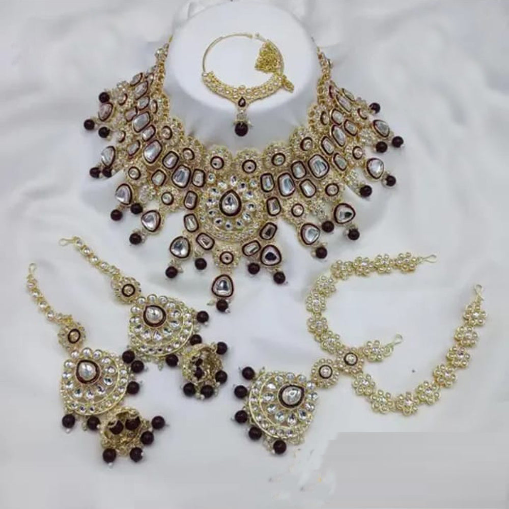 Neetu Art Premium Kundan Stone And Beaded Meenakari Semi Bridal Necklace Set