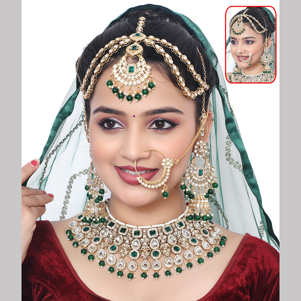 Neetu Art Elegant Kundan Stone And Beads Semi Bridal Necklace Set