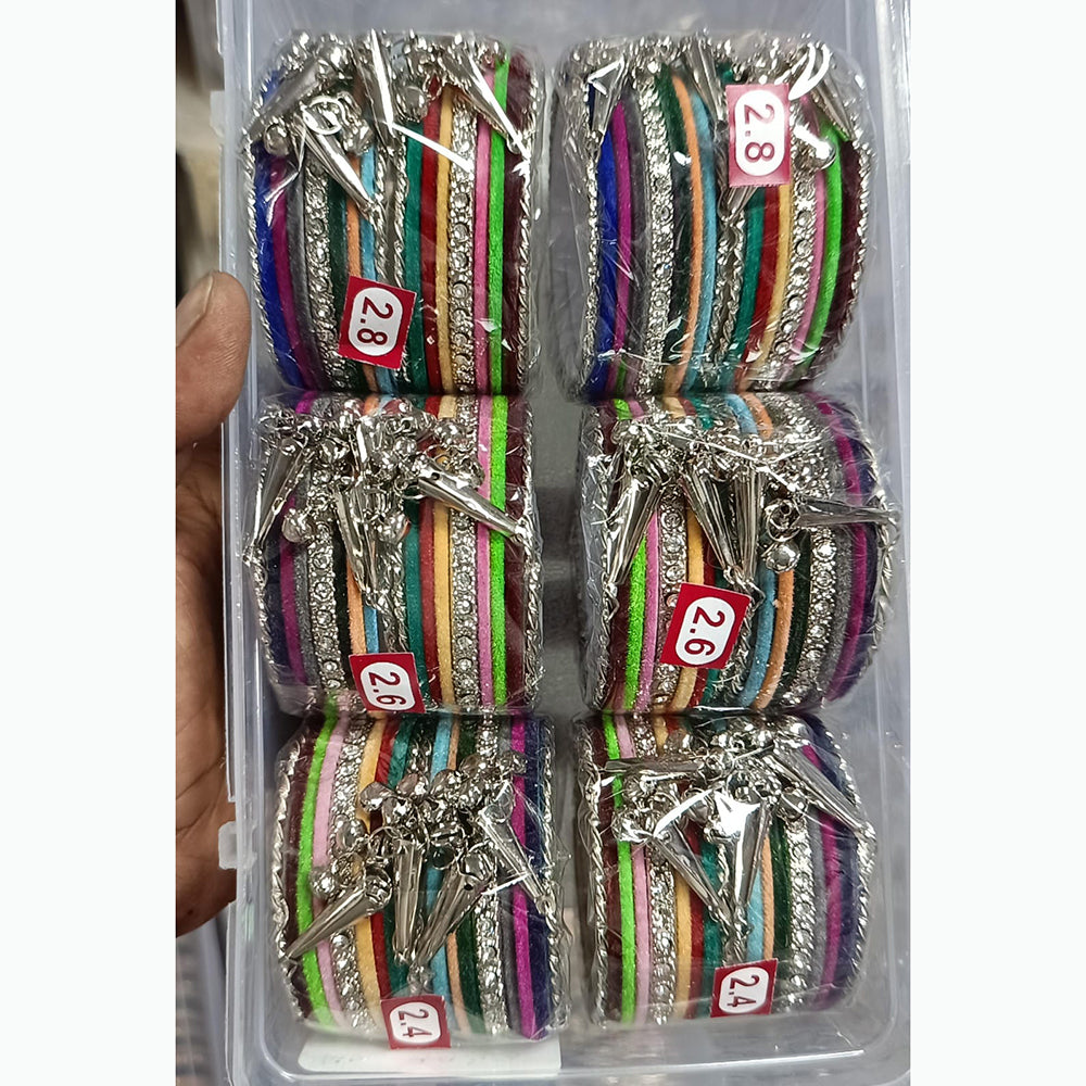 Pratima Jewellery Mart Oxidised Plated Multi Color Velvet Bangles Set