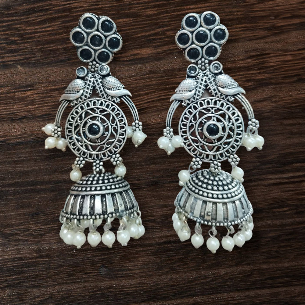 Vinayak Jewellers Classic Oxidised Plated Pota Stone Jhumki Earrings