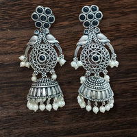 Vinayak Jewellers Classic Oxidised Plated Pota Stone Jhumki Earrings