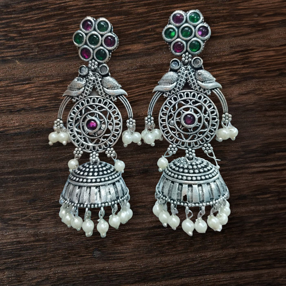 Vinayak Jewellers Classic Oxidised Plated Pota Stone Jhumki Earrings