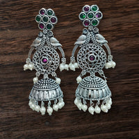 Vinayak Jewellers Classic Oxidised Plated Pota Stone Jhumki Earrings