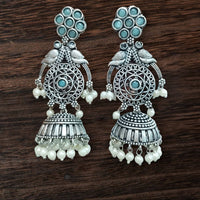 Vinayak Jewellers Classic Oxidised Plated Pota Stone Jhumki Earrings