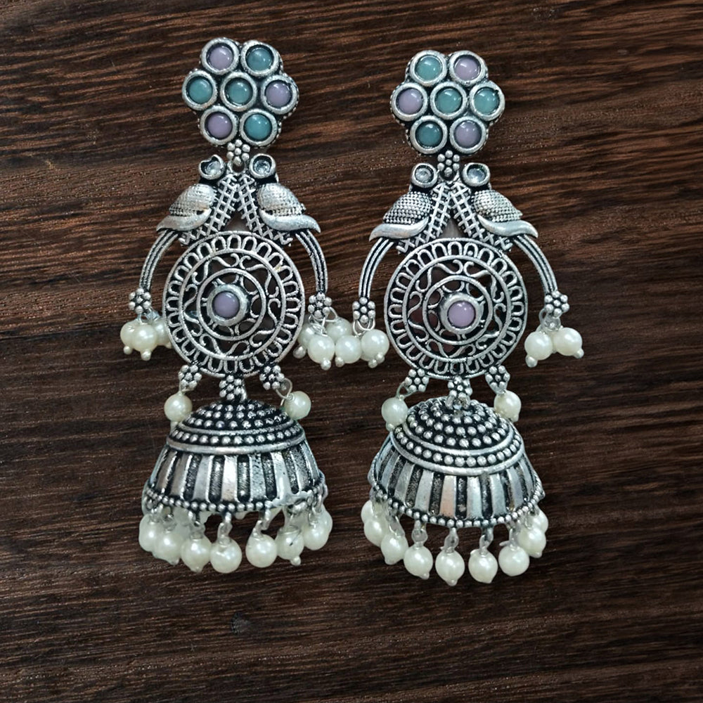 Vinayak Jewellers Classic Oxidised Plated Pota Stone Jhumki Earrings
