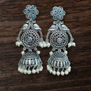 Vinayak Jewellers Classic Oxidised Plated Pota Stone Jhumki Earrings