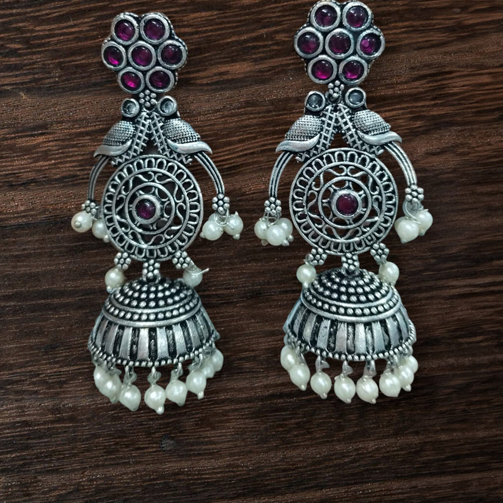Vinayak Jewellers Classic Oxidised Plated Pota Stone Jhumki Earrings