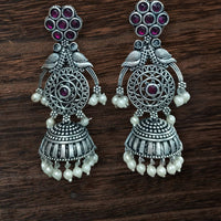 Vinayak Jewellers Classic Oxidised Plated Pota Stone Jhumki Earrings