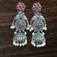 Vinayak Jewellers Classic Oxidised Plated Pota Stone Jhumki Earrings
