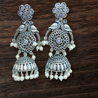 Vinayak Jewellers Classic Oxidised Plated Pota Stone Jhumki Earrings