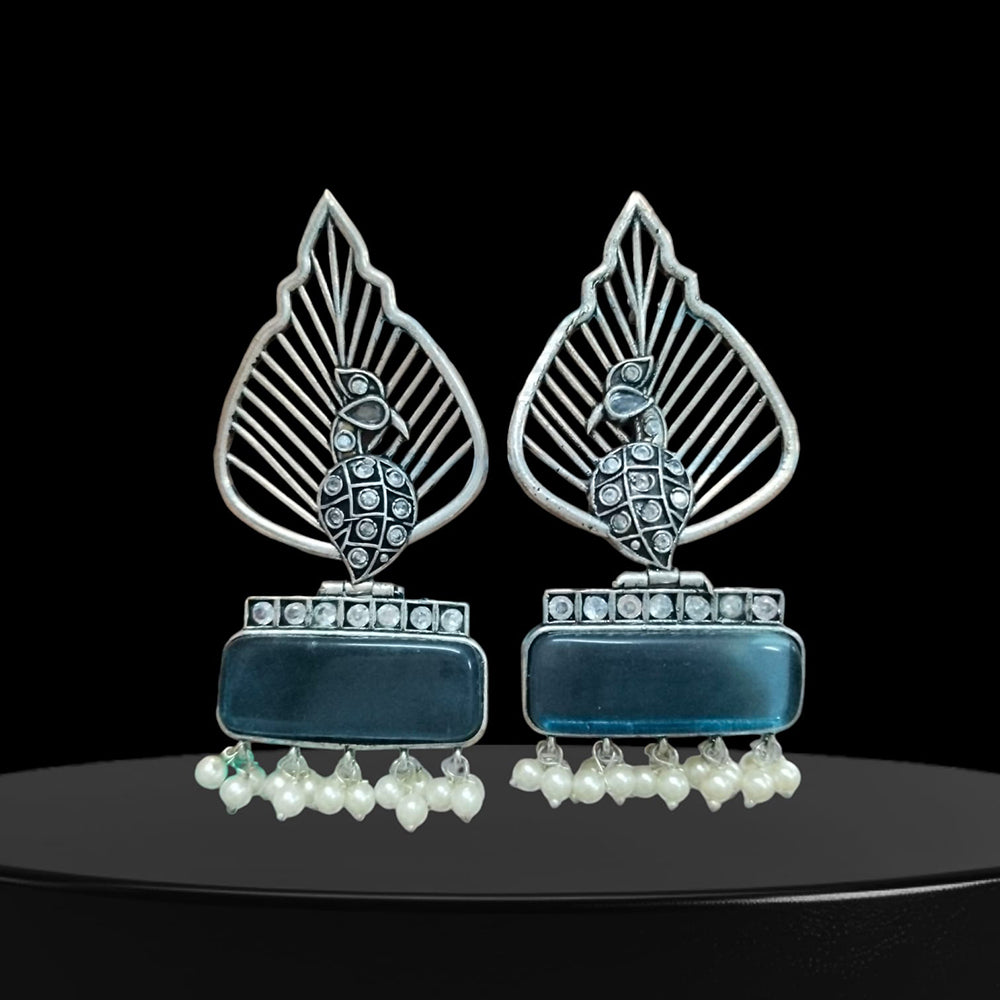 Vinayak Jewellers Timeless Oxidised Plated Pota Stone Dangler Earrings