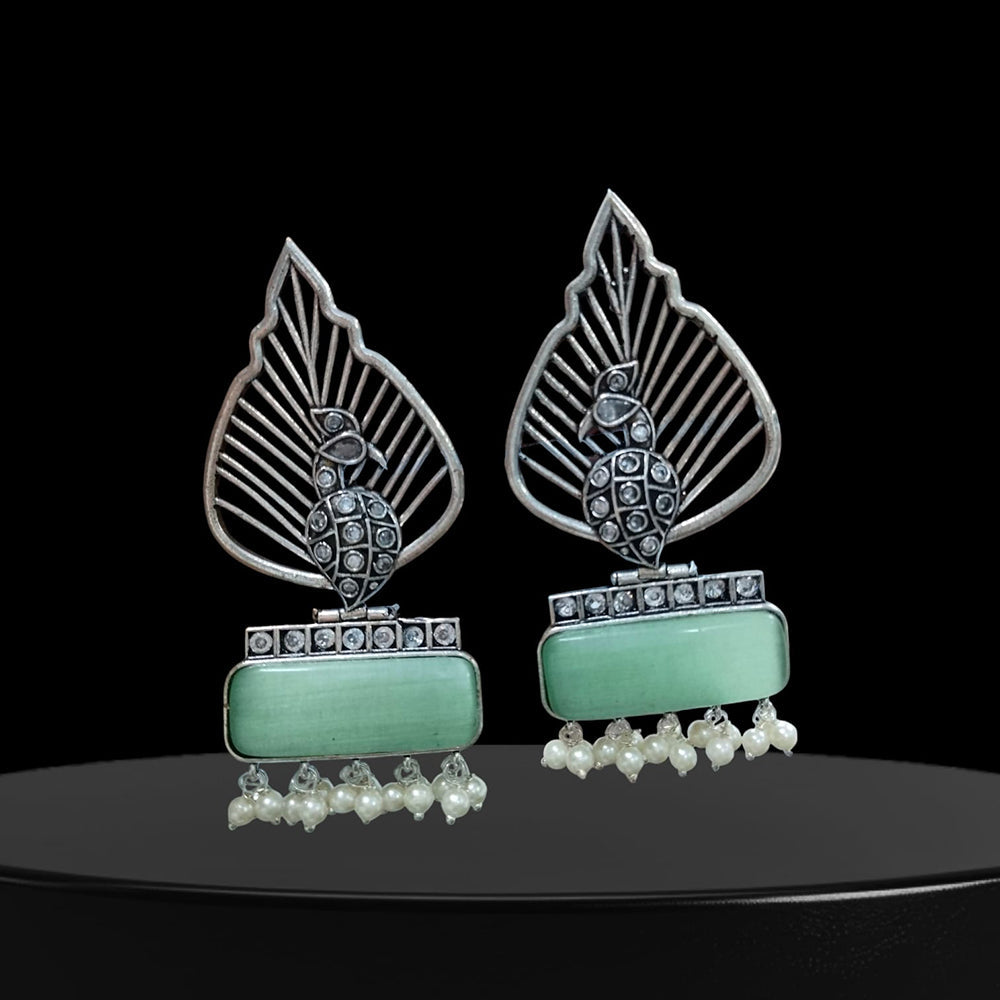 Vinayak Jewellers Timeless Oxidised Plated Pota Stone Dangler Earrings