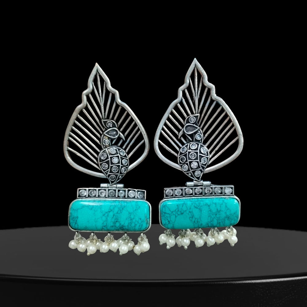 Vinayak Jewellers Timeless Oxidised Plated Pota Stone Dangler Earrings