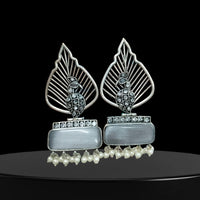 Vinayak Jewellers Timeless Oxidised Plated Pota Stone Dangler Earrings