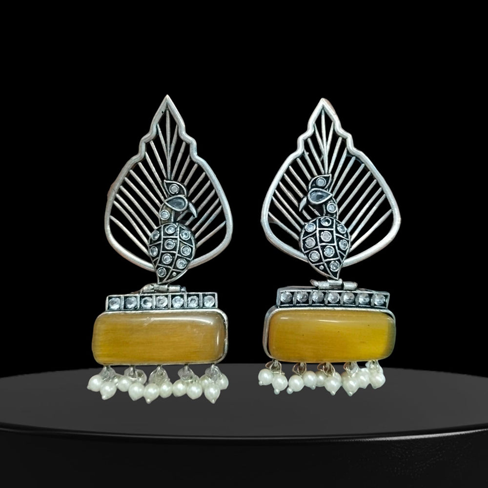 Vinayak Jewellers Timeless Oxidised Plated Pota Stone Dangler Earrings