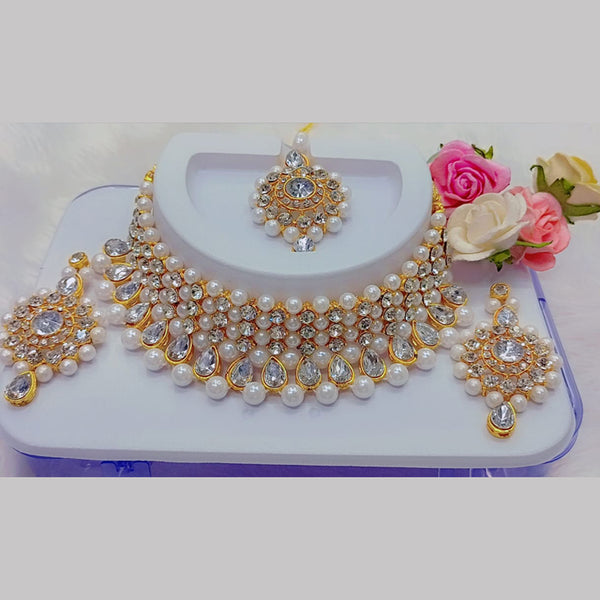Manisha Jewellery Gold Plated Crystal and Pearls Choker Necklace Set