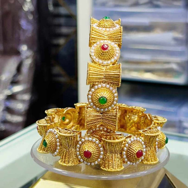 Manisha Jewellery Gold Plated Pota Stone And Pearl Bangle Set