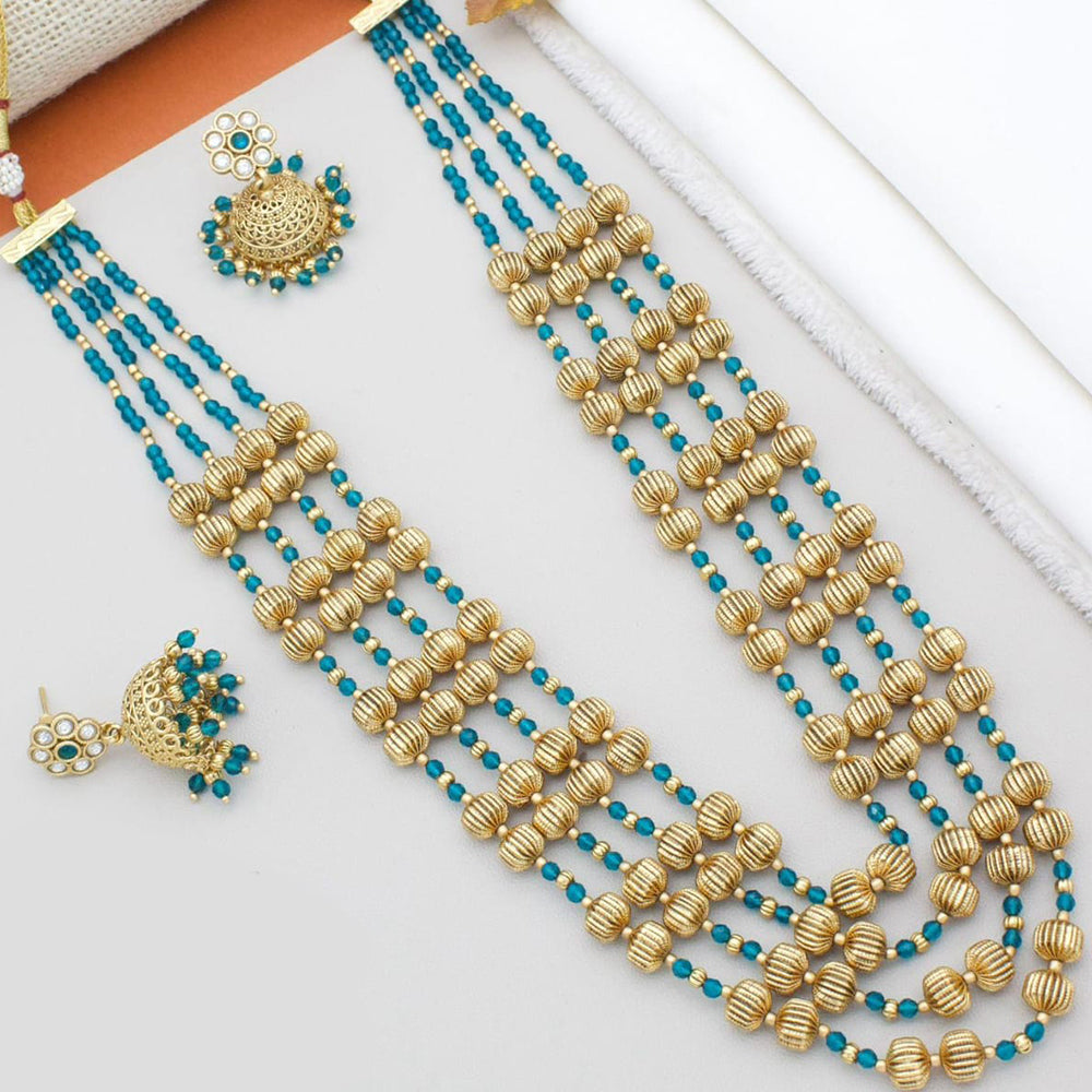Manisha Jewellery Gold Plated Pota Stone And Pearl Long Necklace Set