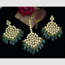 Manisha Jewellery Gold Plated Kundan Stones And Beads Earrings With Maangtikka