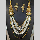 Manisha Jewellery Gold Plated Pota Stone And Pearls Long Necklace Set