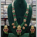 Manisha Jewellery Gold Plated Pota Stone And Pearls Meenakari Long Necklace Set