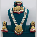 Manisha Jewellery Gold Plated Pota Stone And Pearls Double Necklace Set