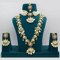 Manisha Jewellery Gold Plated Pota Stone And Pearls Double Necklace Set
